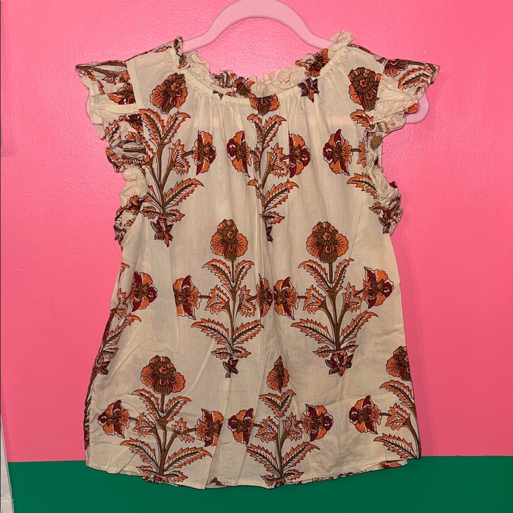 THML Cream Blouse with Orange Floral Design